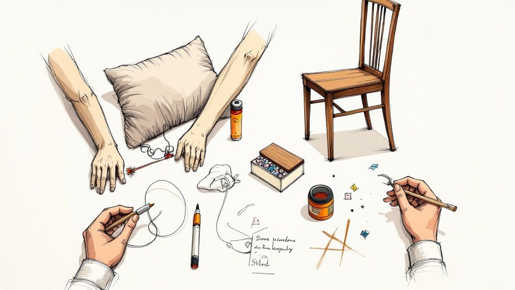 A close-up shot of hands carefully polishing a piece of wooden furniture with a soft cloth.