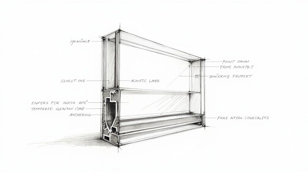 A detailed close-up of a modern glass block wall, showing its clarity and the subtle patterns within the glass.