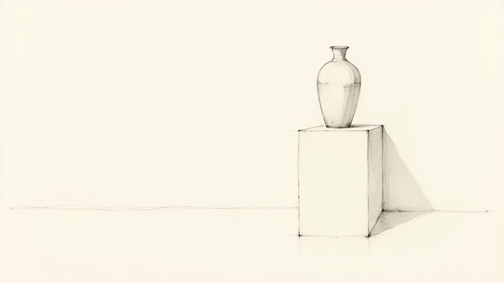 Sculptural white contemporary decorative objects on a wooden surface