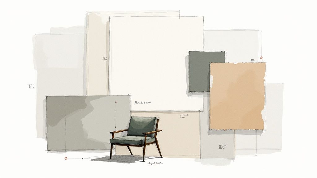 A serene modern minimalist interior showcasing a neutral color palette with subtle accents.