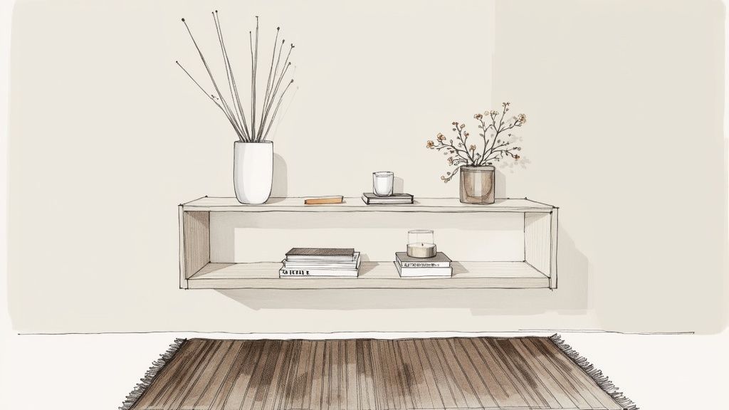 Matte White Cylinder Vase on Floating Shelf