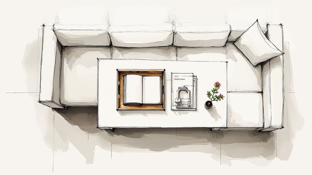 An elegantly styled Italian coffee table in a bright, modern living room.