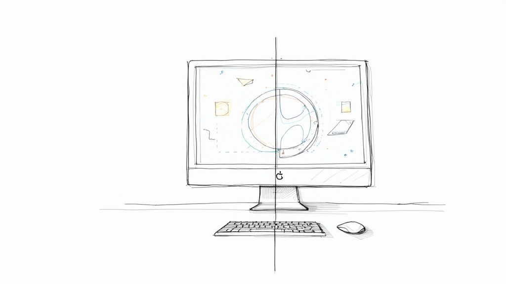 A designer using a computer to create a 3d printed vase design