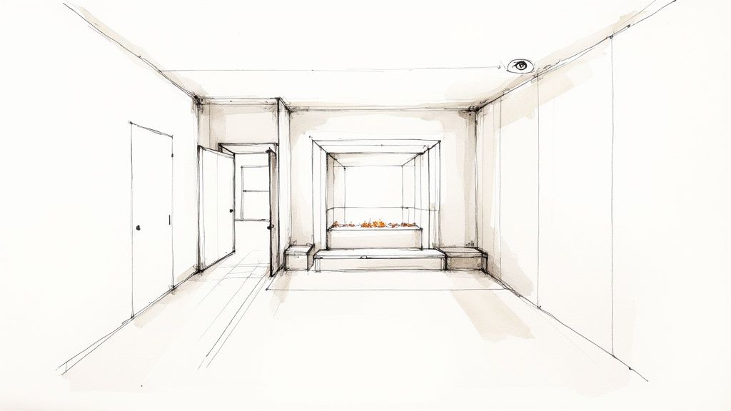 A serene bedroom with a bed placed against a textured focal wall, creating a sense of balance and intention.