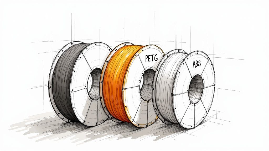 Spools of colorful 3d print filament