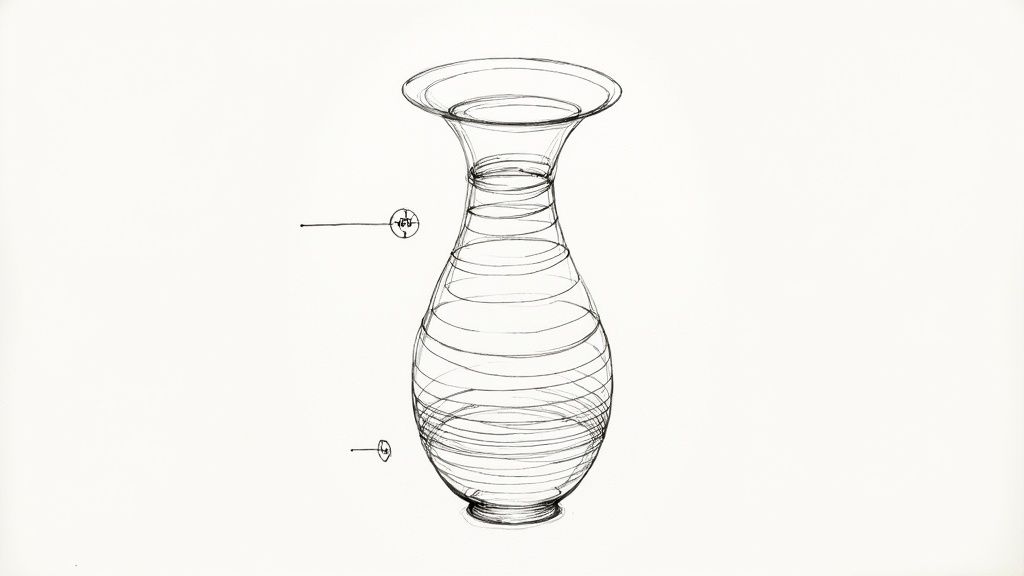 Close-up of slicer software showing a vase model with visible layer lines and settings panels.