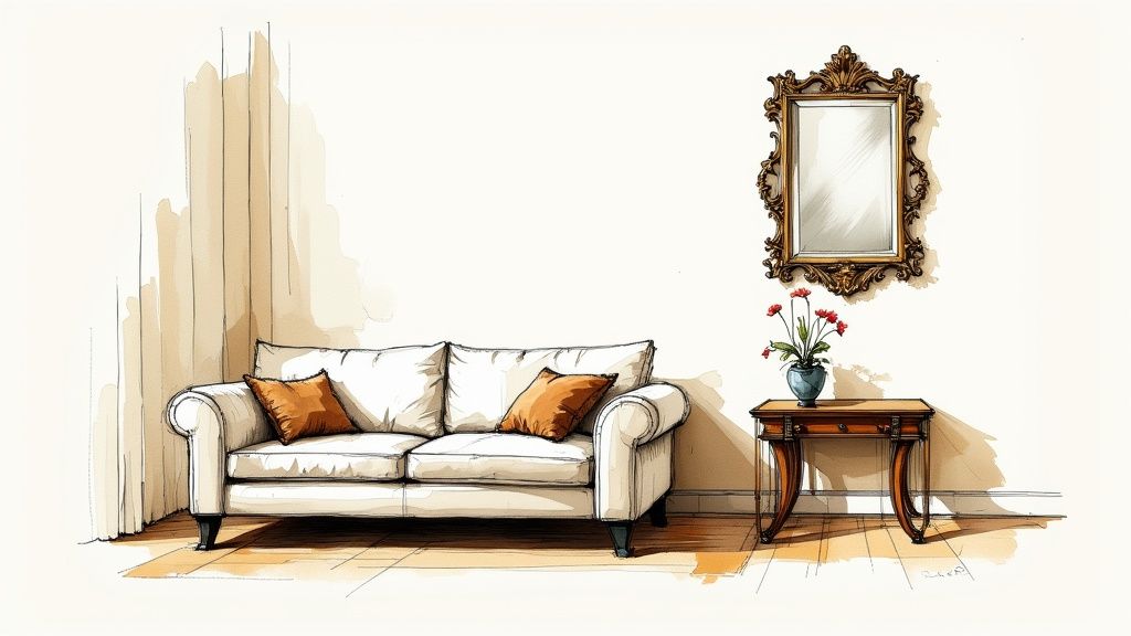 An elegant living room featuring plush, modern Italian furniture with clean lines and a neutral color palette.