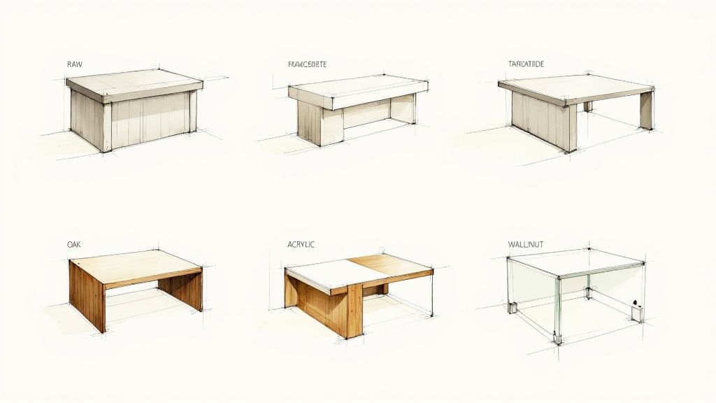 A modern coffee table made from travertine, showcasing its natural texture and earthy tones.
