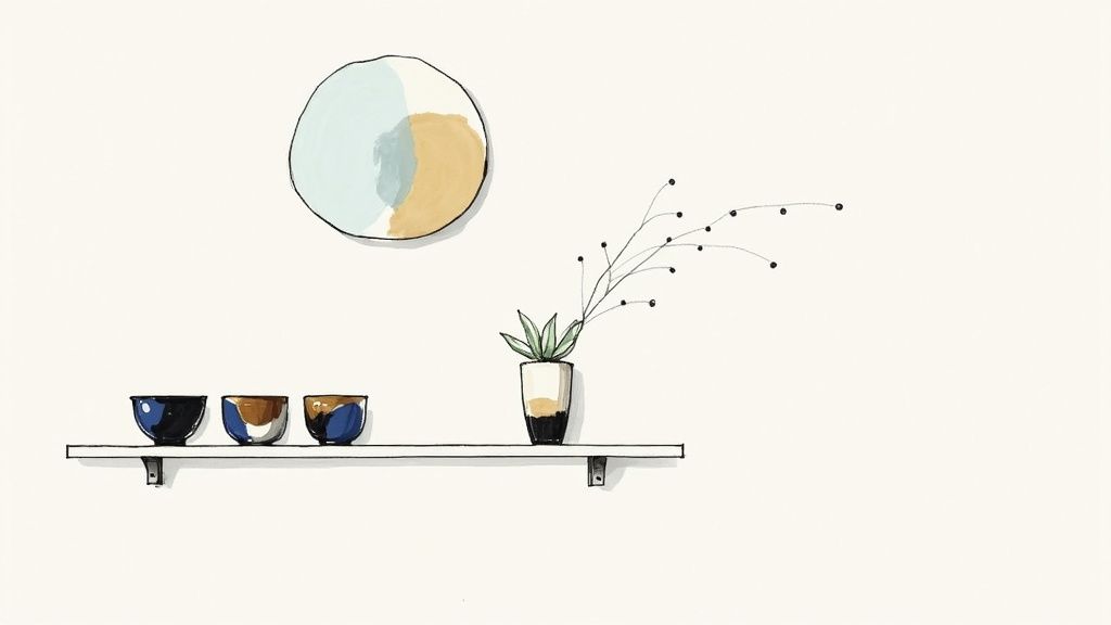 A stylish interior featuring a hand painted ceramic vase as a centerpiece on a modern wooden table.