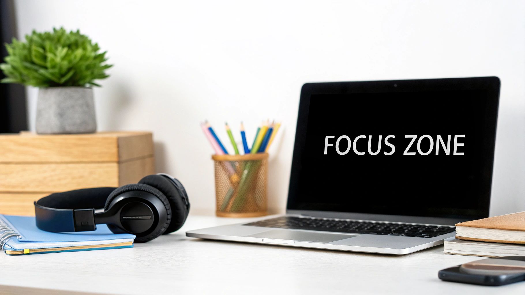 Image of a clean, minimalist desk setup