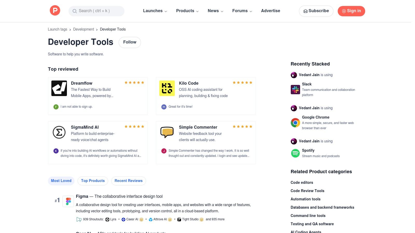 Product Hunt (Developer Tools Topic)