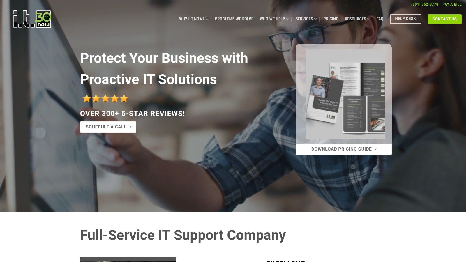 Screenshot of the i.t.NOW website homepage highlighting their service areas and customer-centric approach