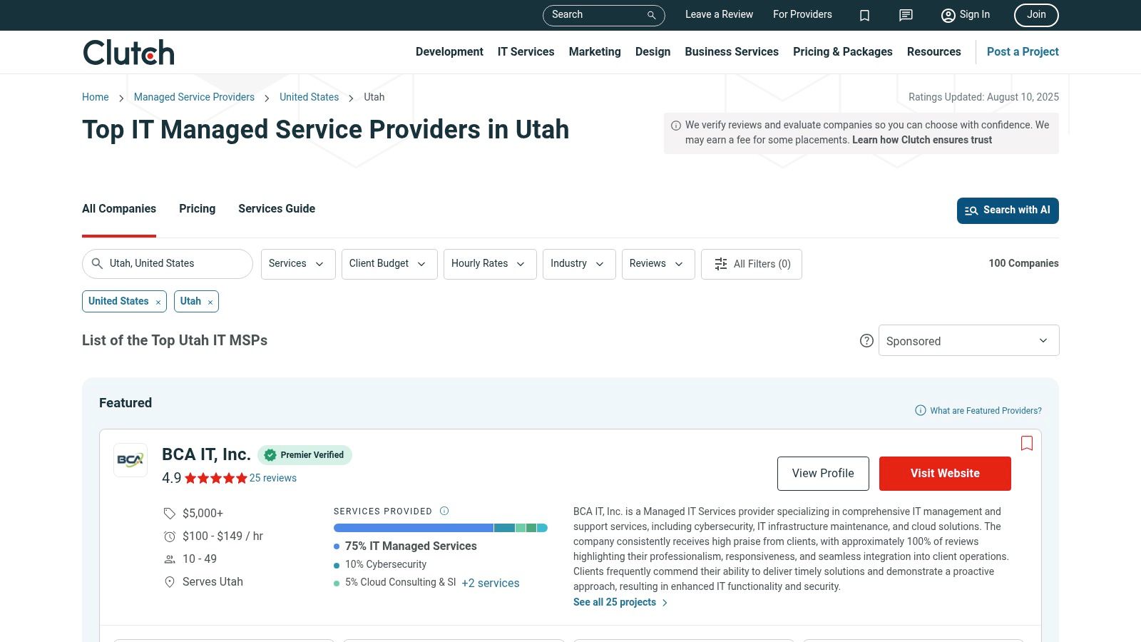 Clutch - Top Managed IT Service Providers in Utah