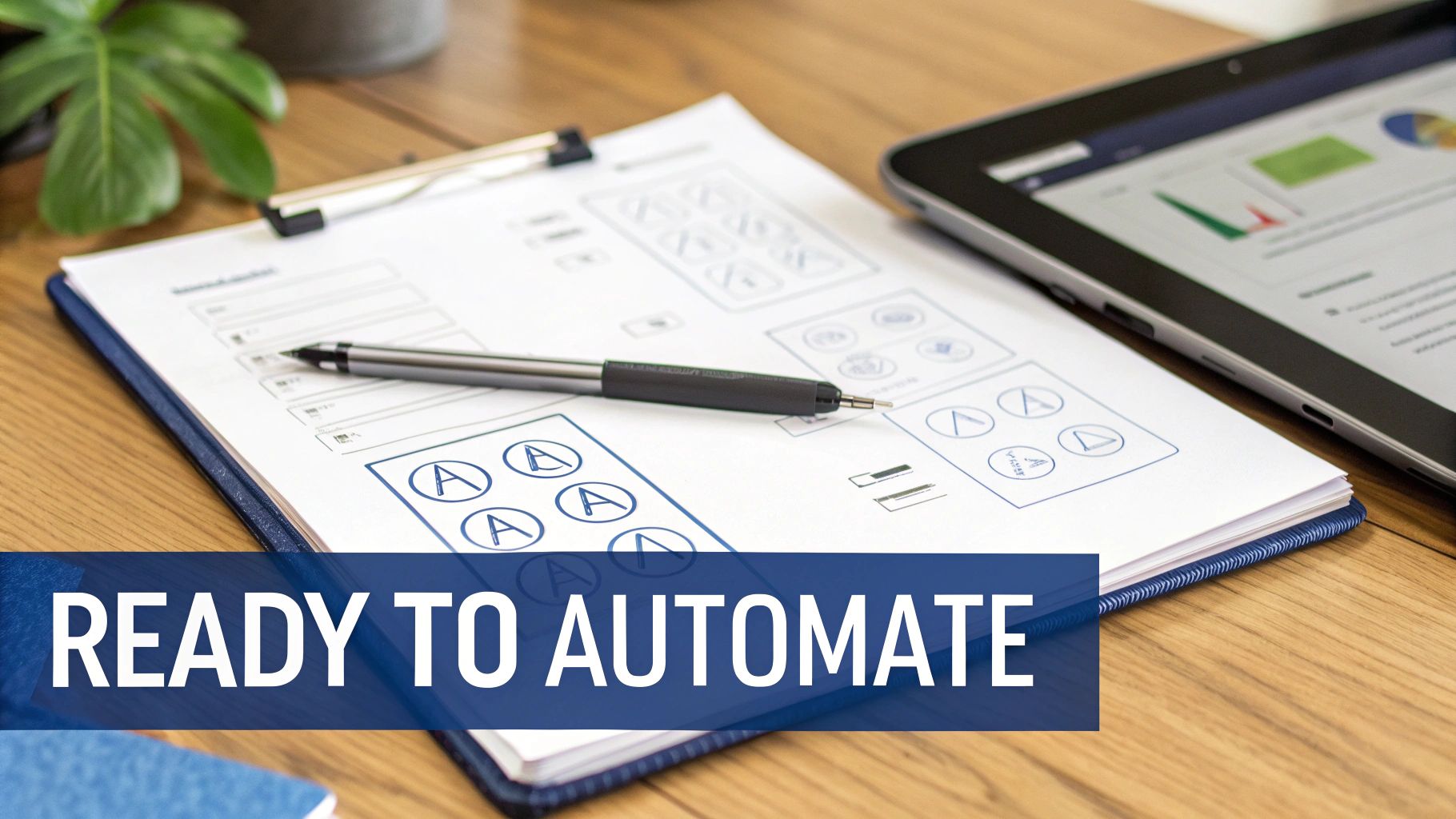 A person at a desk using a business checklist to review documents and charts on a computer screen.
