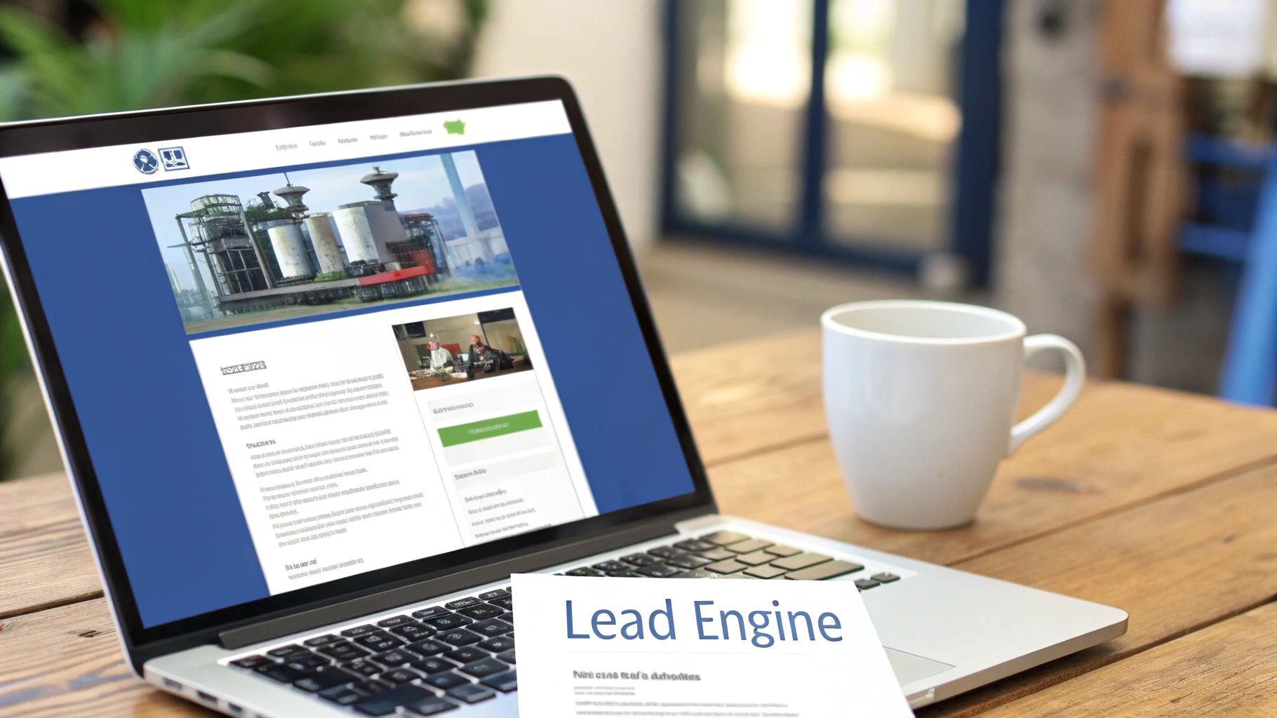 A manufacturing website's product page being viewed on a tablet, showcasing clear technical specs and a 'Download CAD File' button.