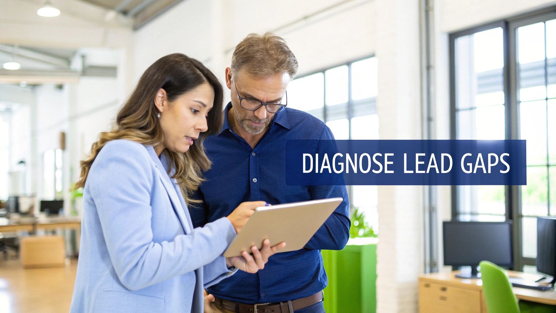 An engineer looking at a complex blueprint, symbolizing the diagnostic approach to manufacturing lead generation.