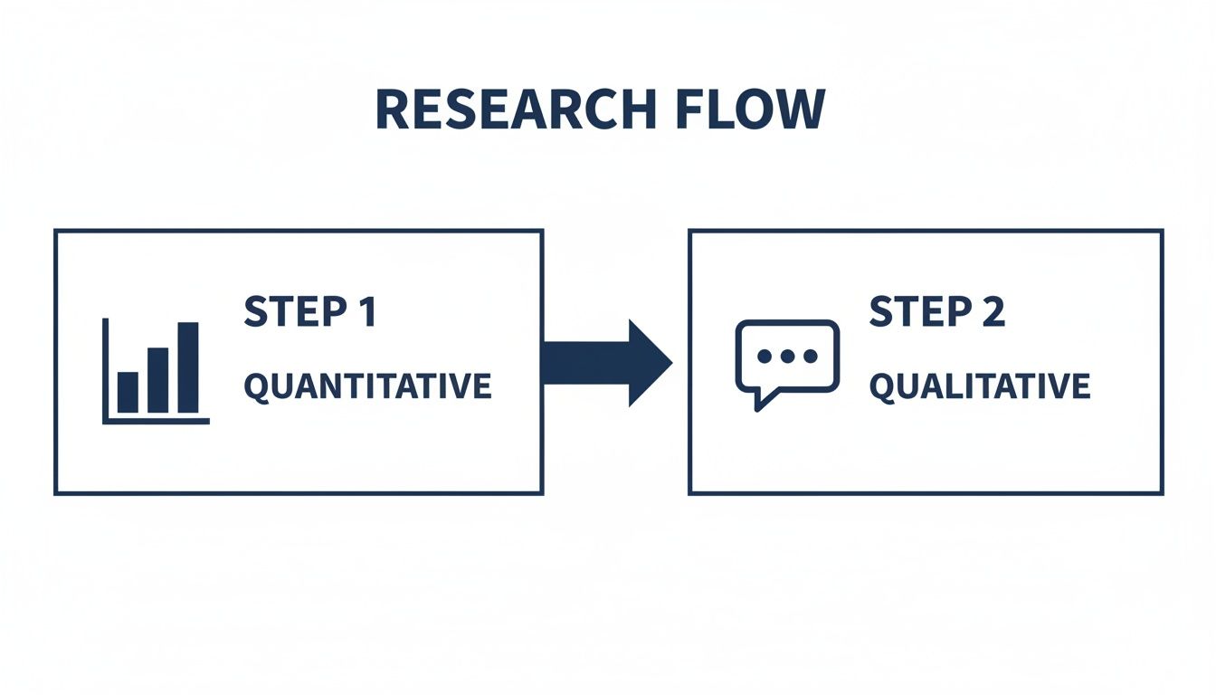 Diagram illustrating a two-step research flow: quantitative analysis followed by qualitative insights.