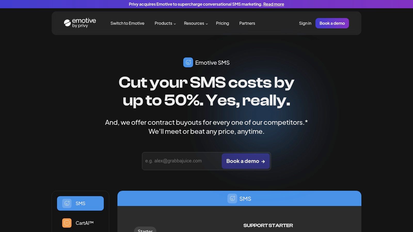 Emotive pricing page showing tiers and features