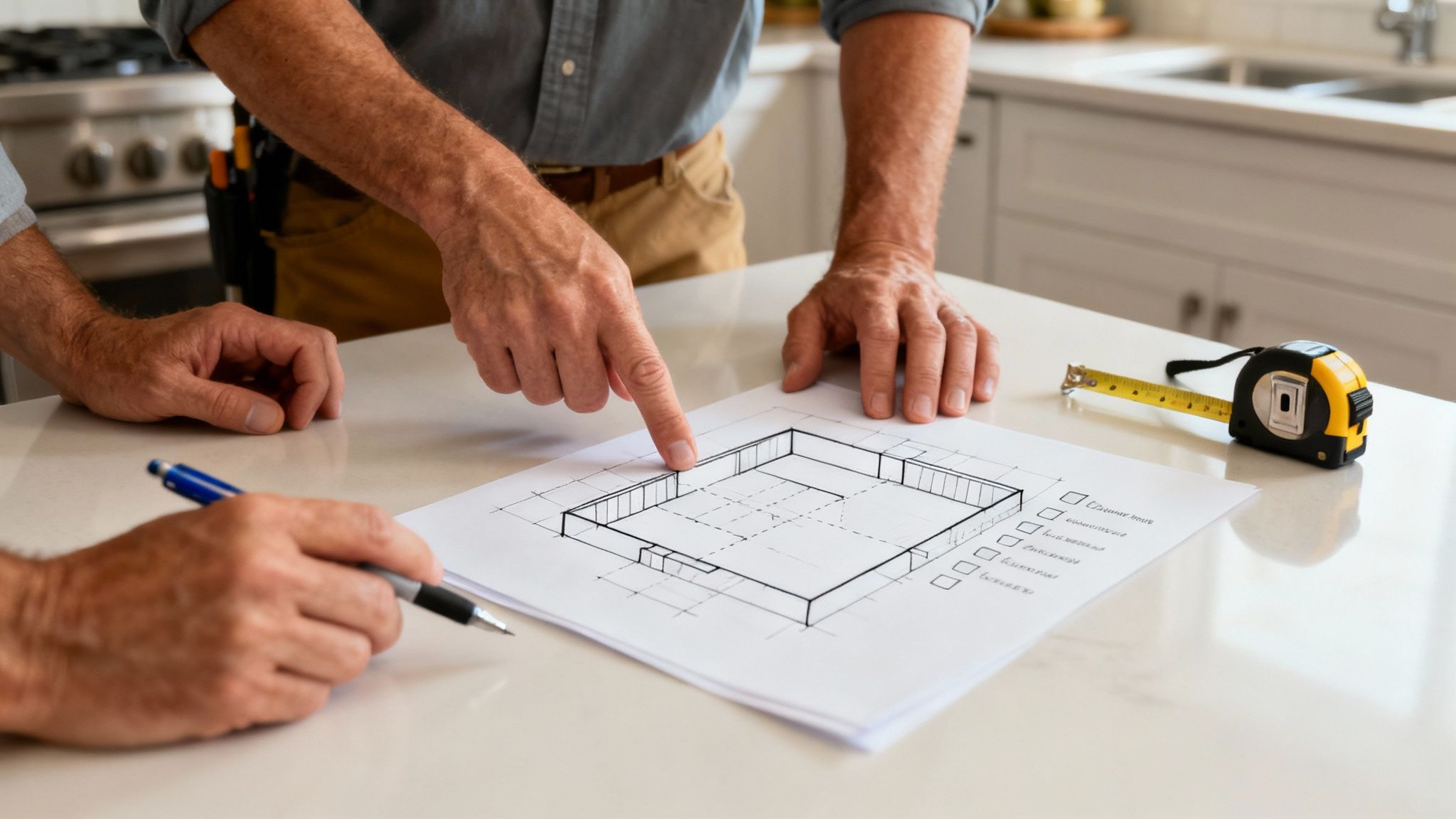 A professional contractor inspecting the foundation of a home before providing a waterproofing quote.