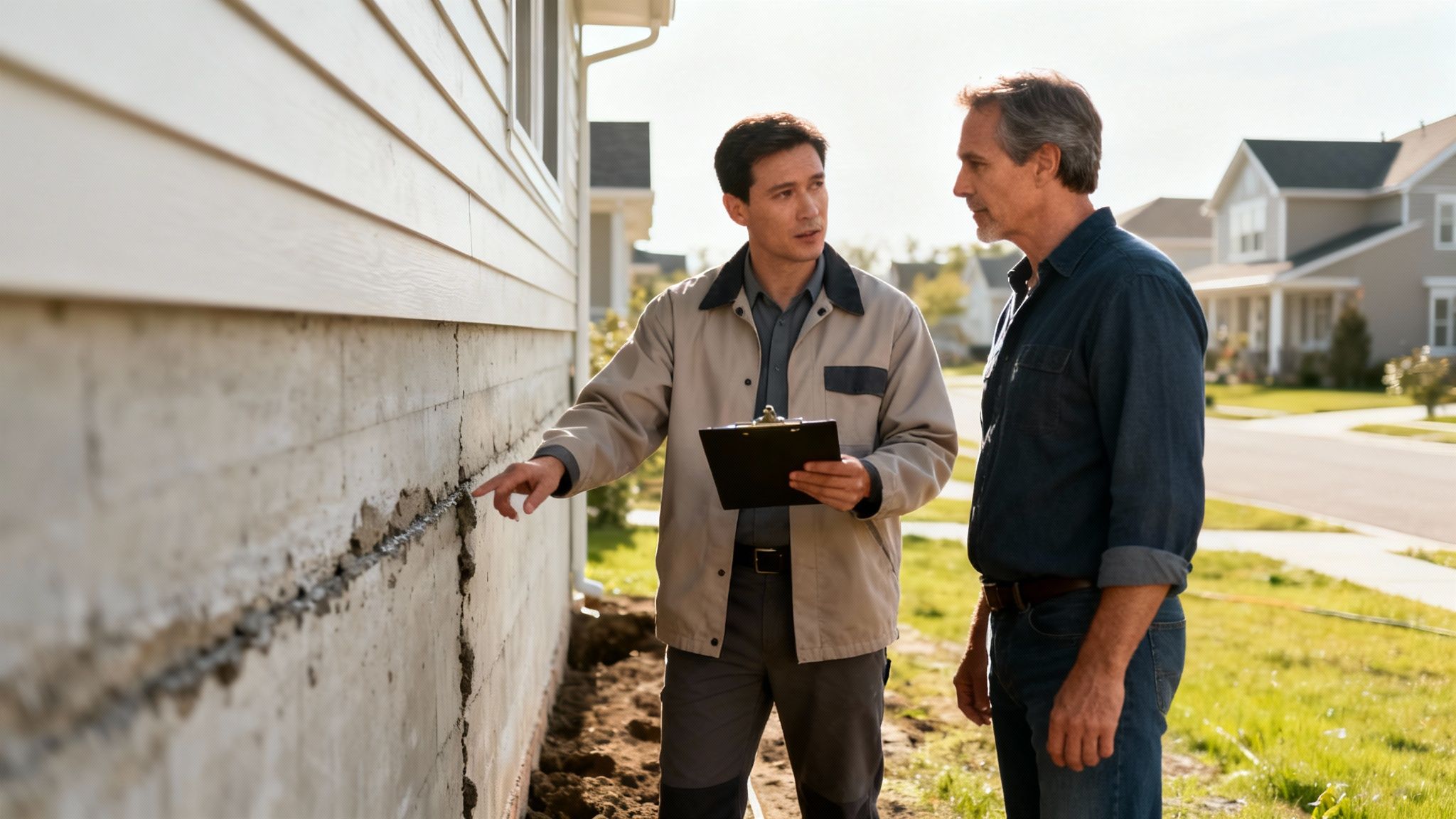 Waterproofing contractor reviewing plans at a Toronto job site.