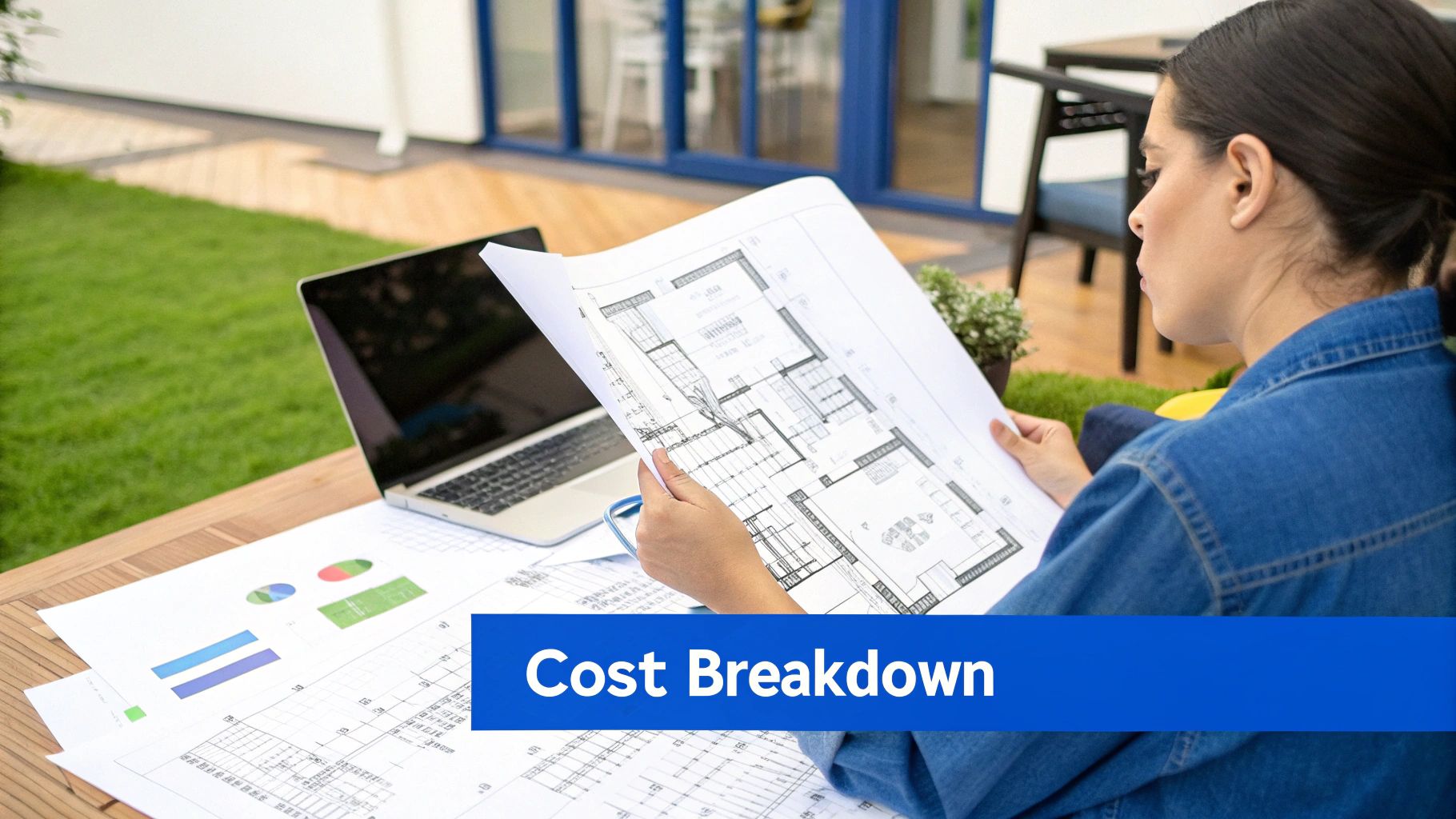 A homeowner reviewing a budget with a waterproofing contractor.