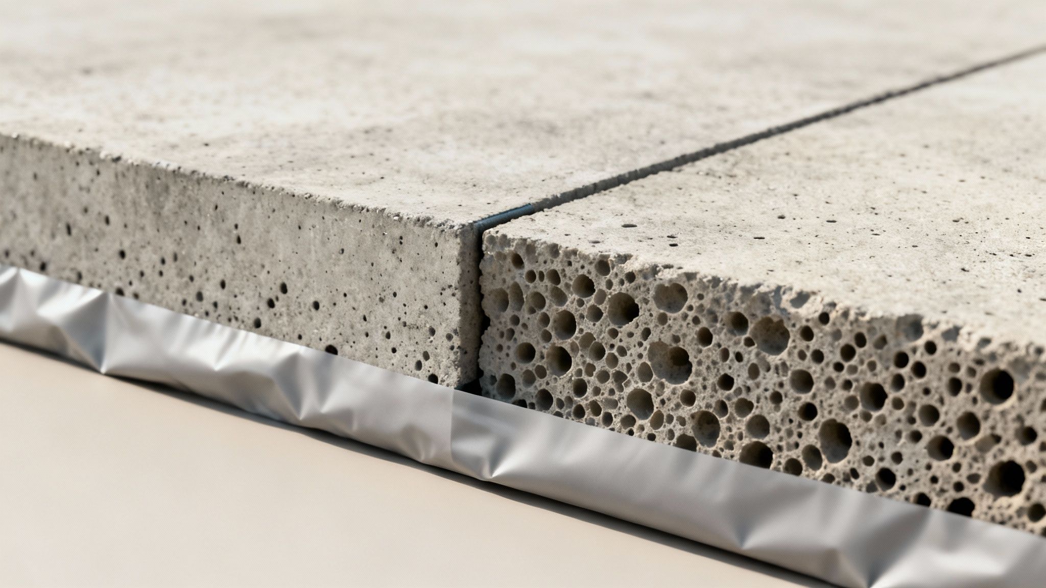 Workers applying a sheet-based waterproofing membrane to an excavated foundation wall.