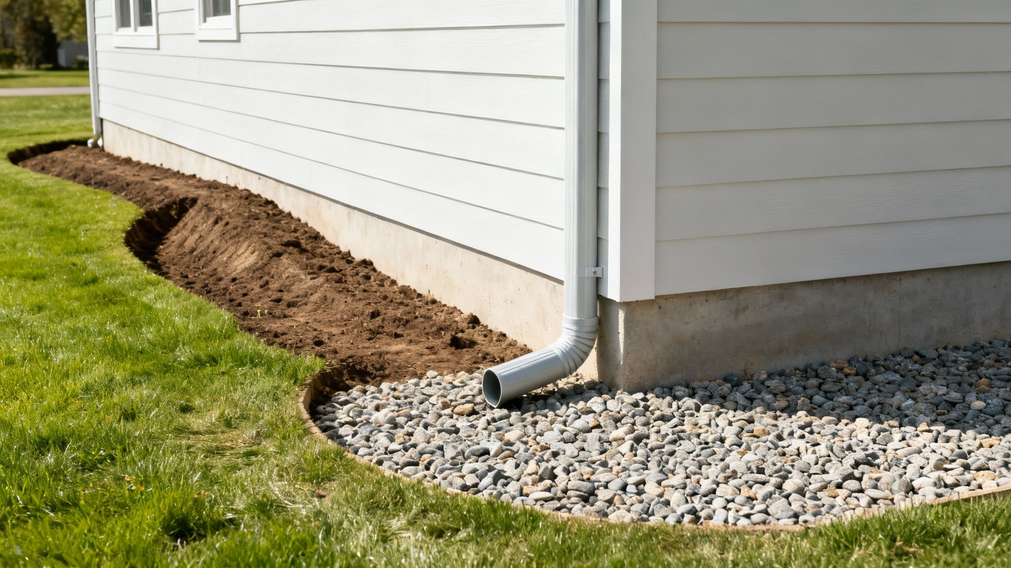 A well-maintained home with proper drainage systems, showcasing a healthy foundation.