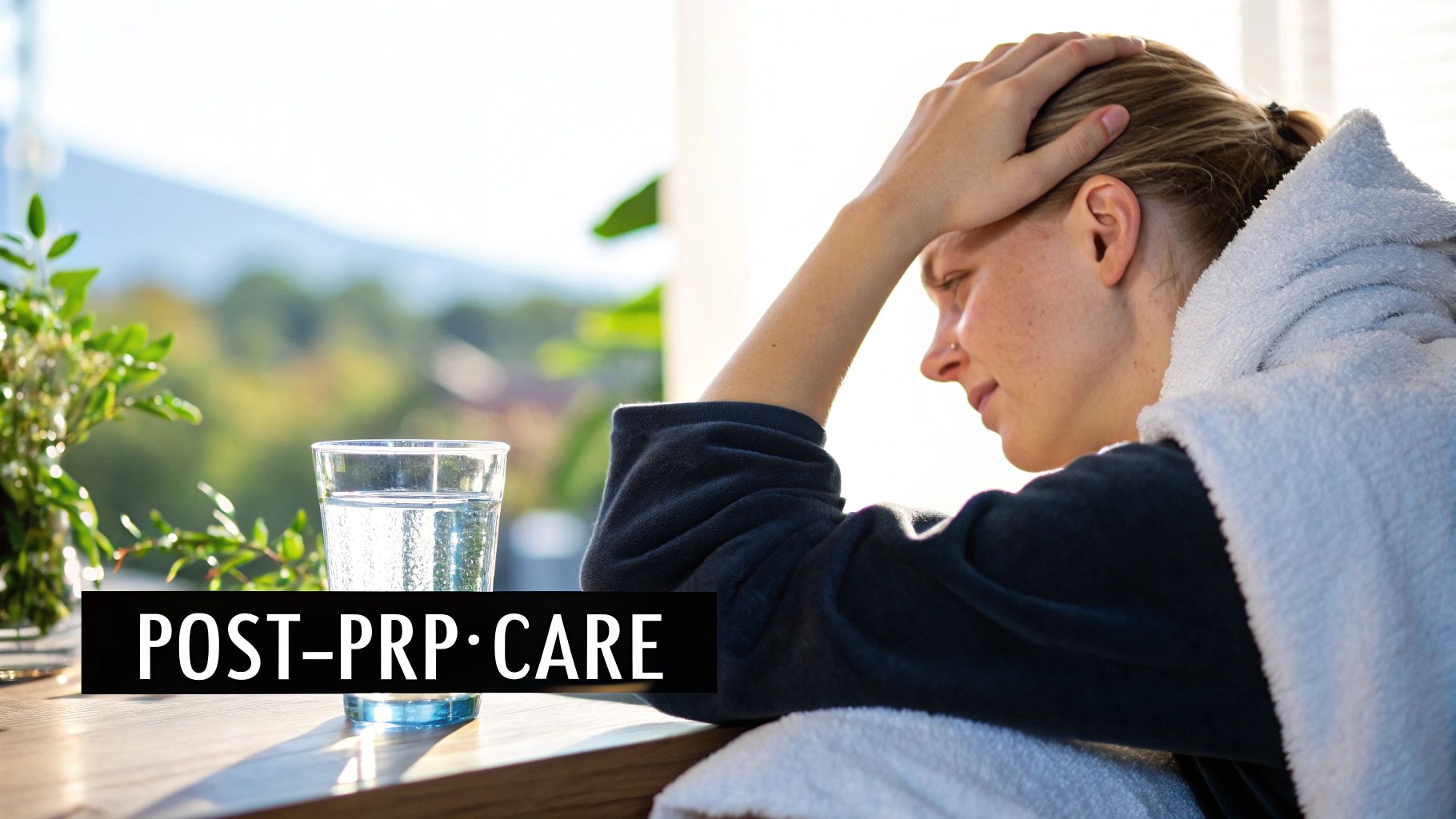 A person gently touching their scalp, representing care after a PRP procedure for hair.