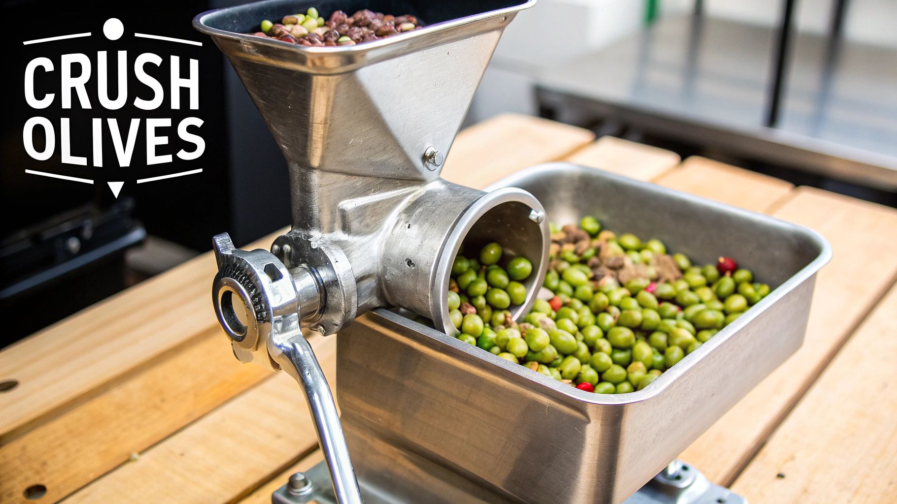 A modern olive oil mill with steel machinery for crushing and malaxation