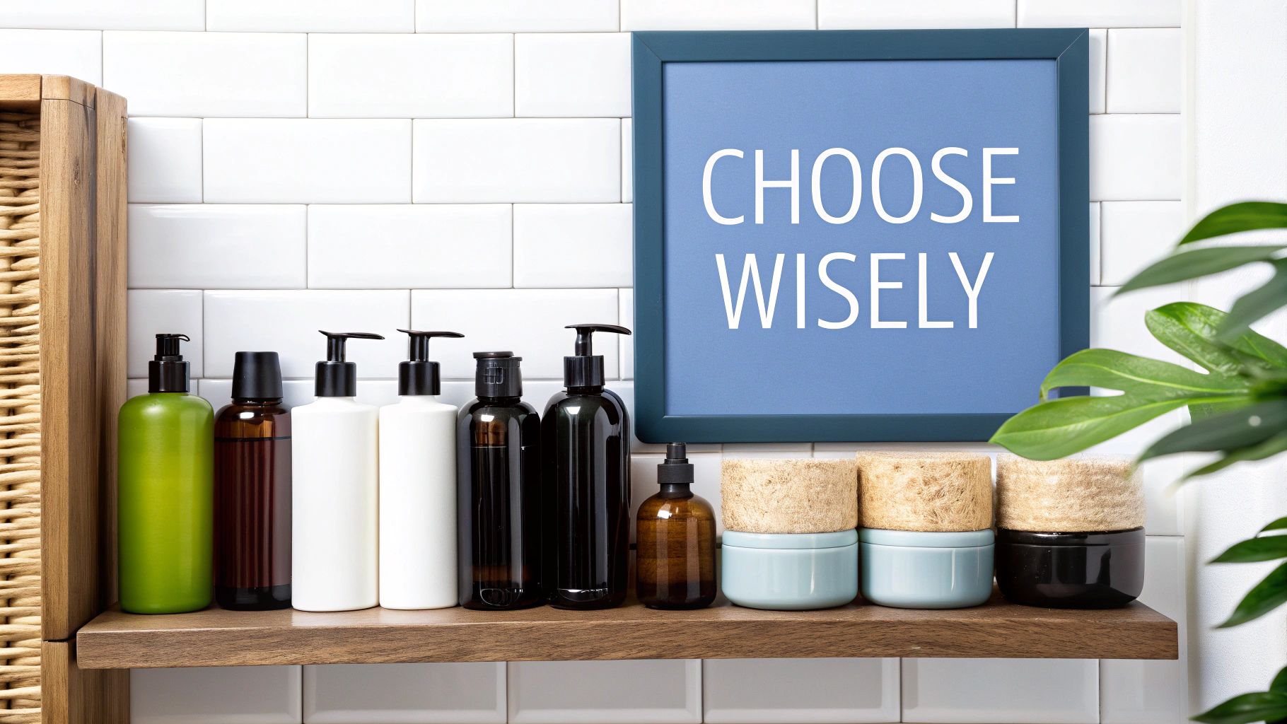 A collection of hair care products on a clean, modern bathroom counter.