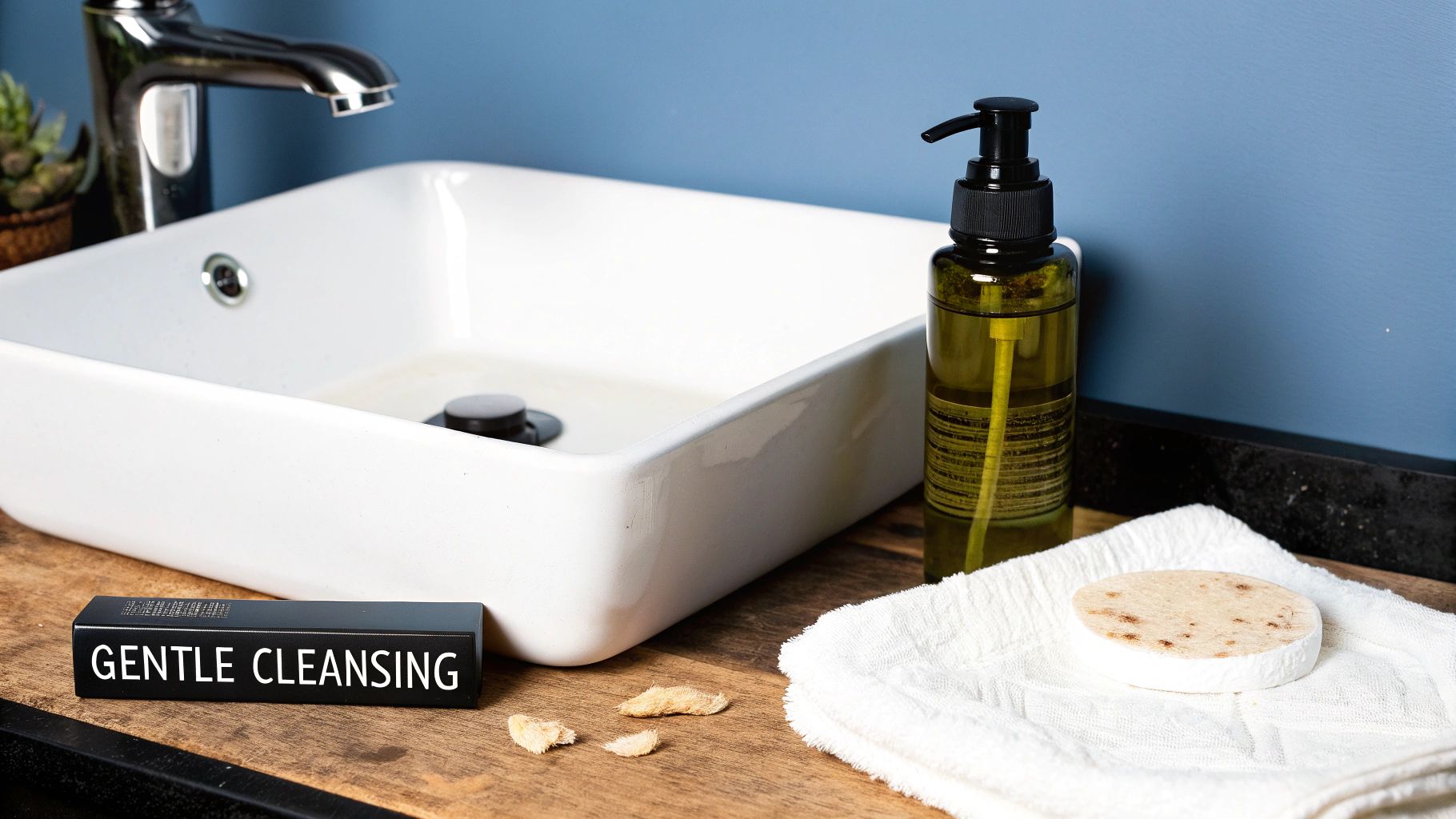Person gently removing makeup with a cotton pad and olive oil