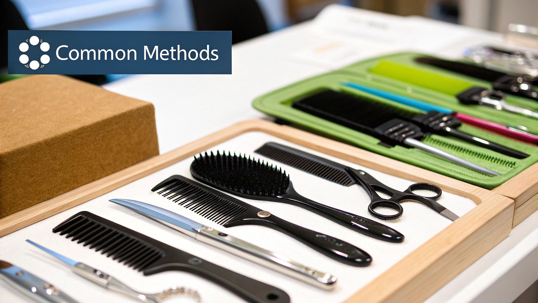 A specialist using a handheld trichoscope on a patient's scalp to perform a hair density test.