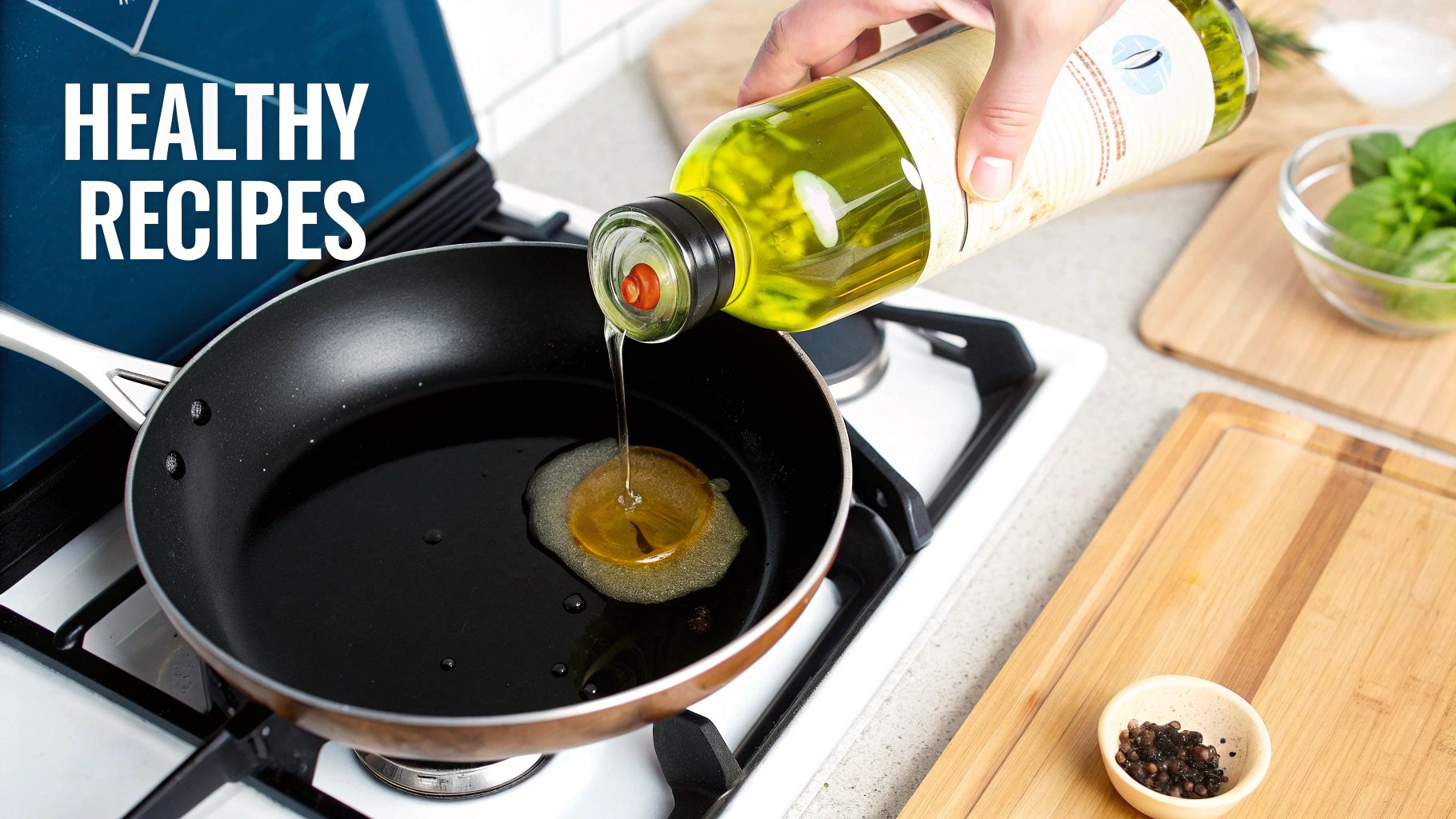 A table setting with a bottle of olive oil, bread, and olives, suggesting a healthy meal incorporating EVOO.