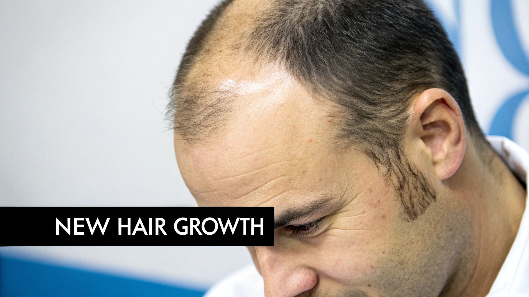 Man looking at his hairline in the mirror, considering PRP for hair loss.