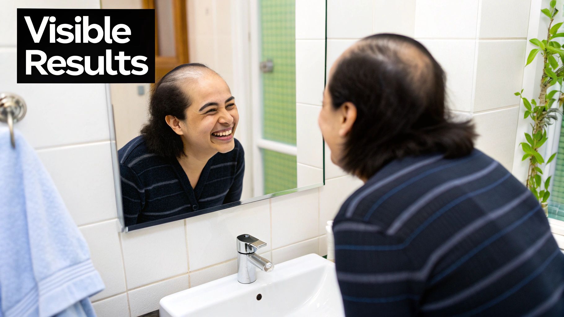A split image showing a vial of PRP on one side and a surgical tool for hair transplant on the other.