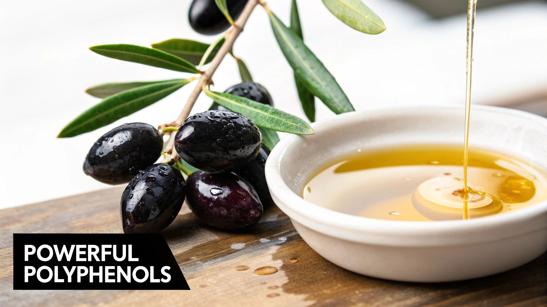 A hand holds up a bottle of high-quality extra virgin olive oil against a blurred grove backdrop.