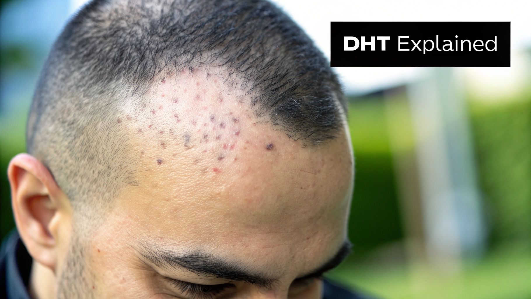 A microscopic view of a hair follicle being shown on a screen to a patient by a doctor