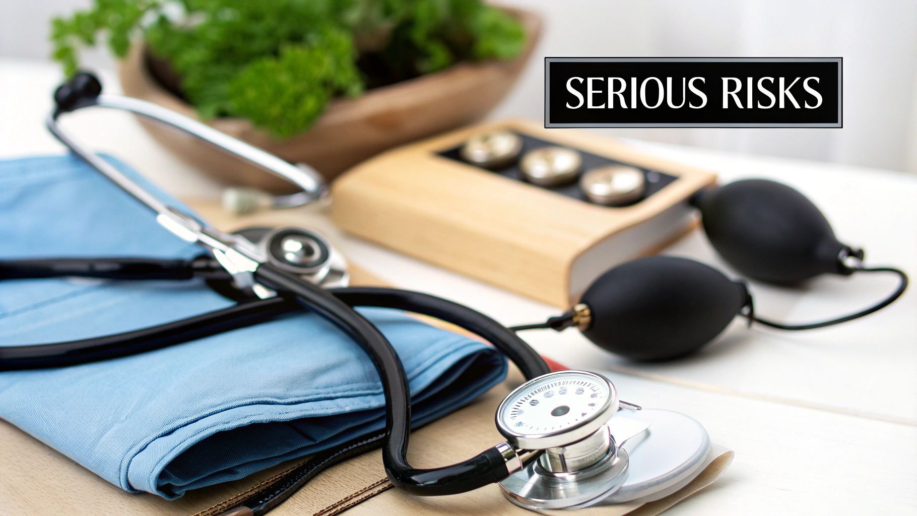A close-up image showing a doctor measuring a patient's blood pressure, highlighting the cardiovascular focus.