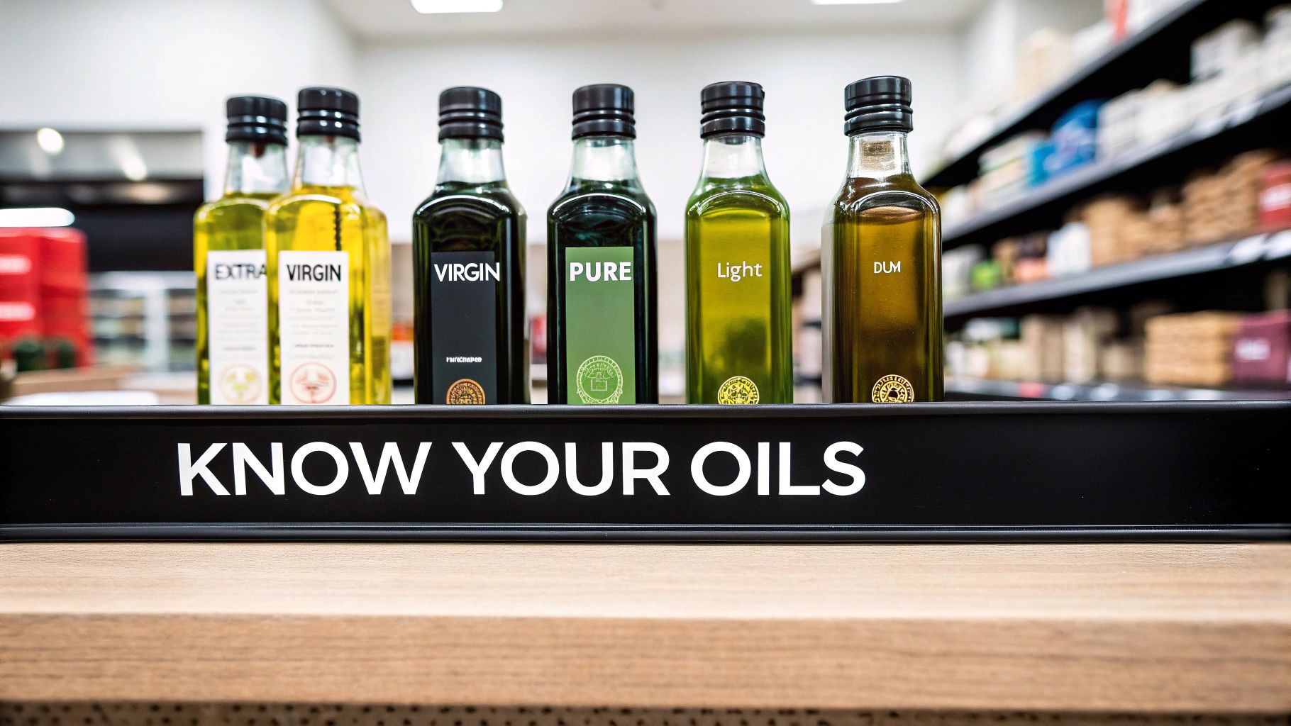 A bottle of extra virgin olive oil next to a bowl of olives