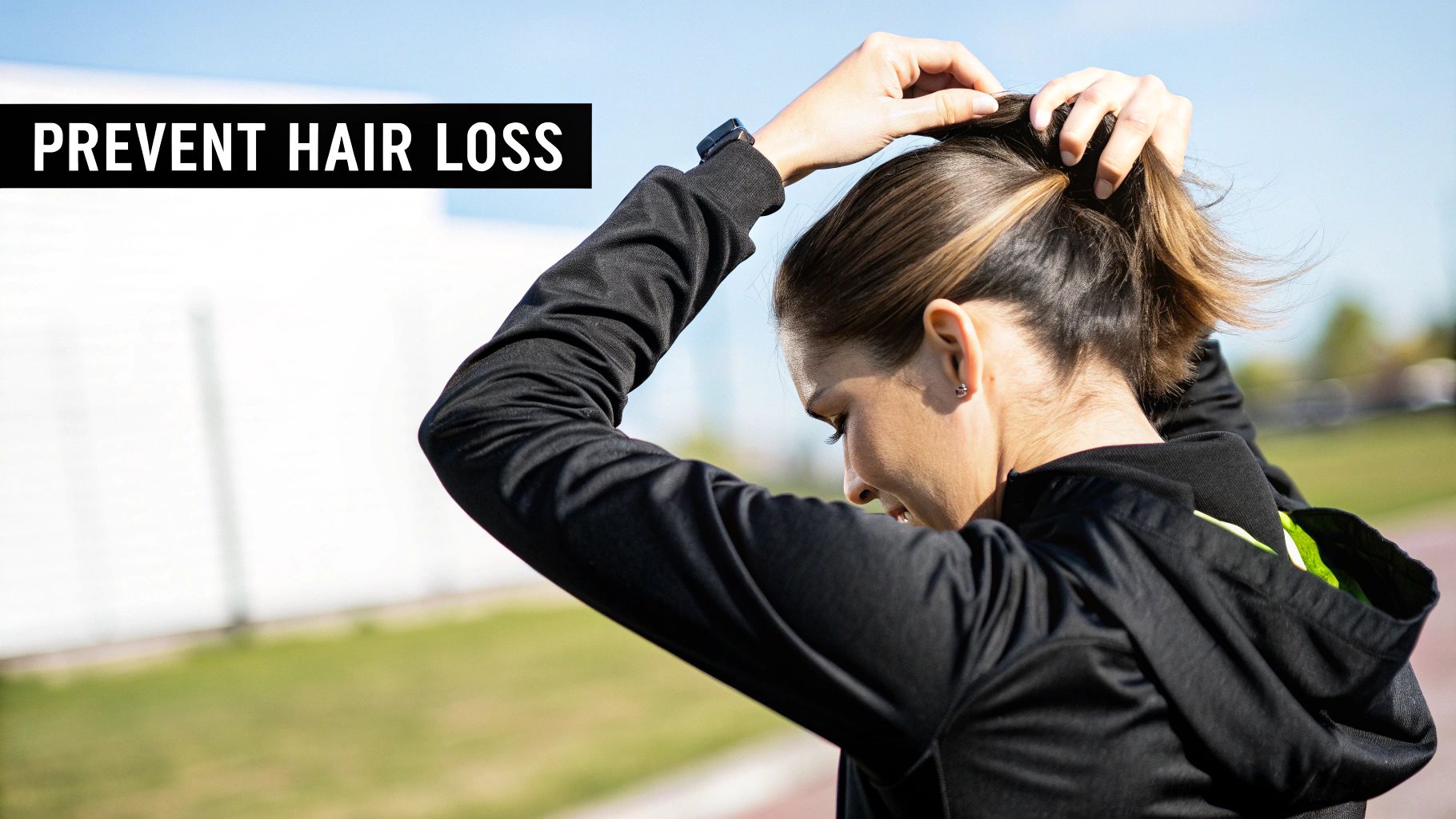 A person examining their hair in the mirror, looking concerned.