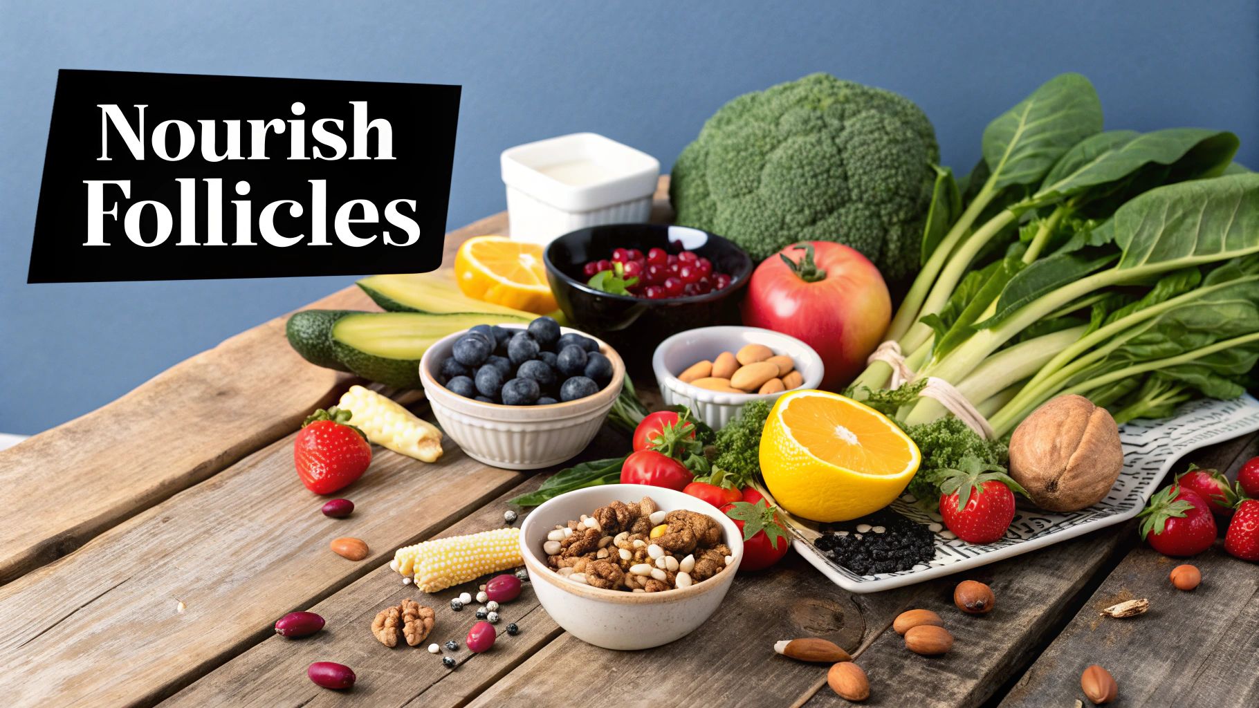 A colorful plate of nutritious food including salmon, avocado, and leafy greens.