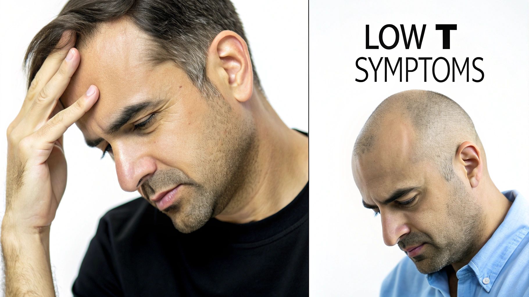 Man looking thoughtfully into the mirror, considering his health.