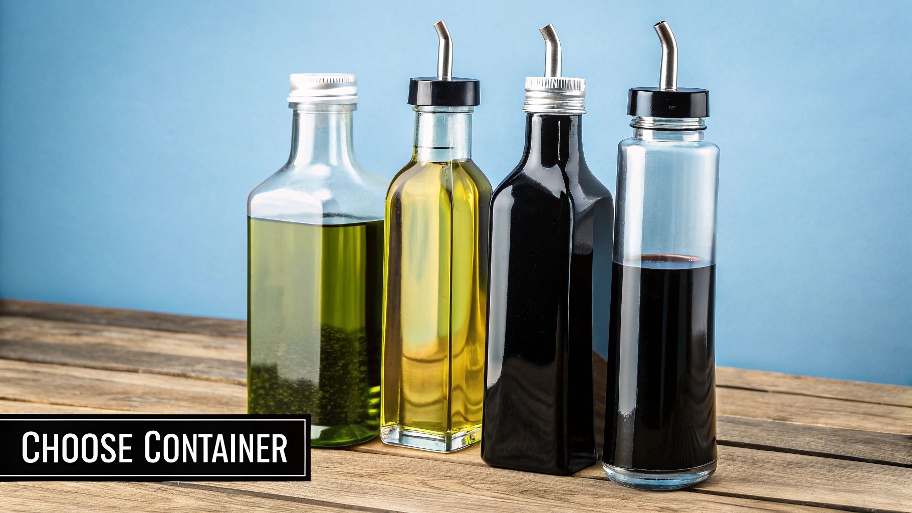 A well-organized pantry with olive oil stored in a cool, dark place.