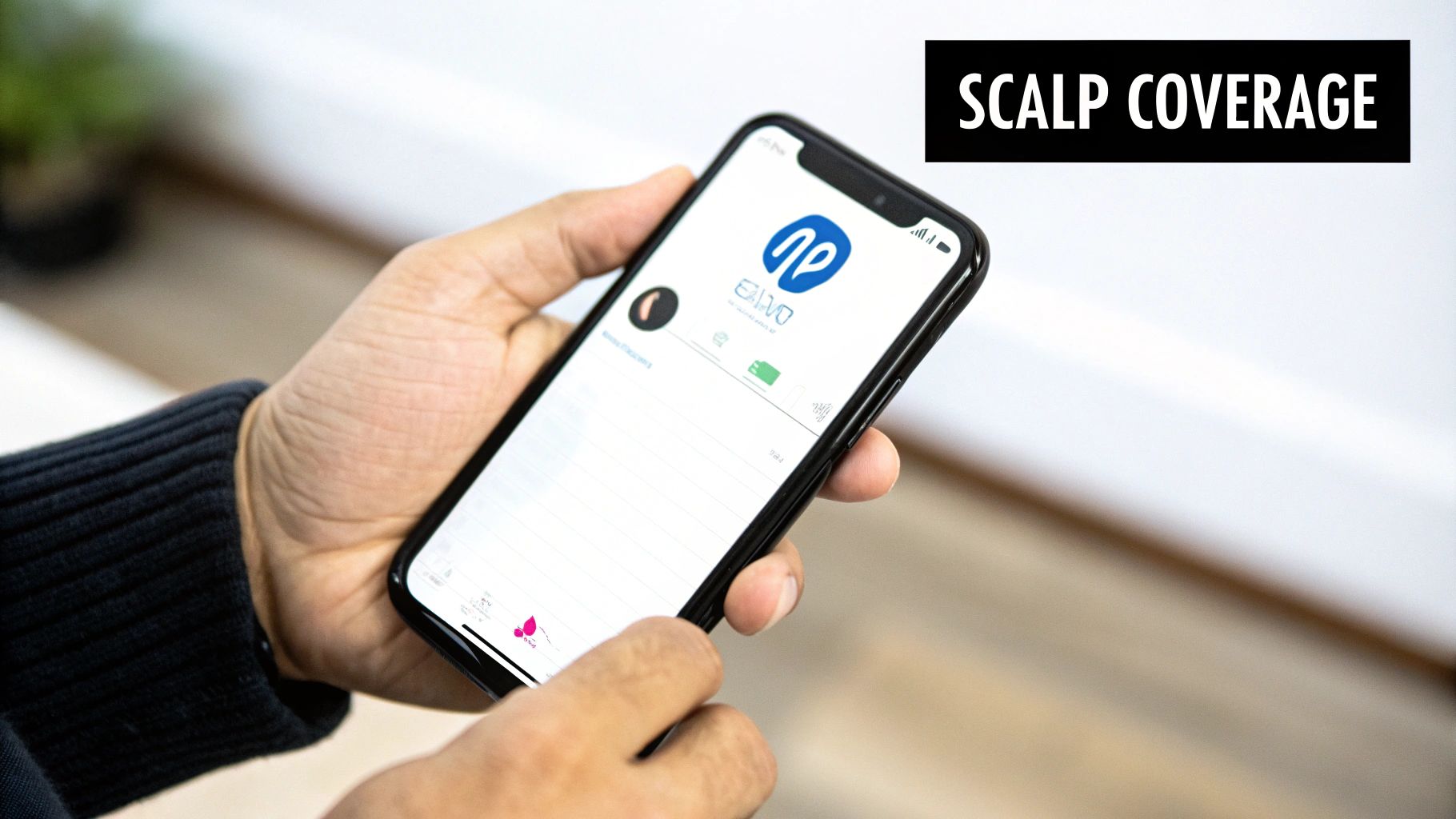 A person examining their scalp in a mirror, representing at-home hair density testing