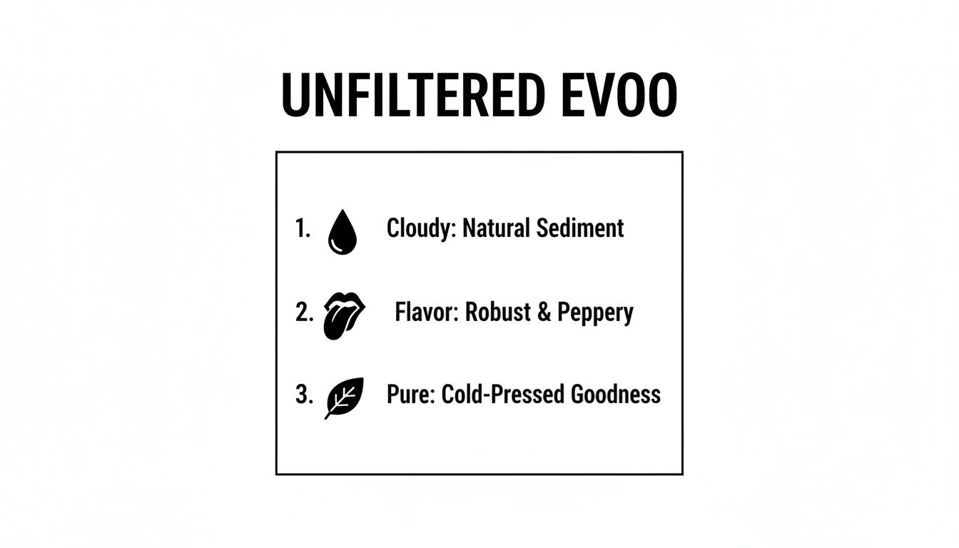 Infographic about unfiltered extra virgin olive oil