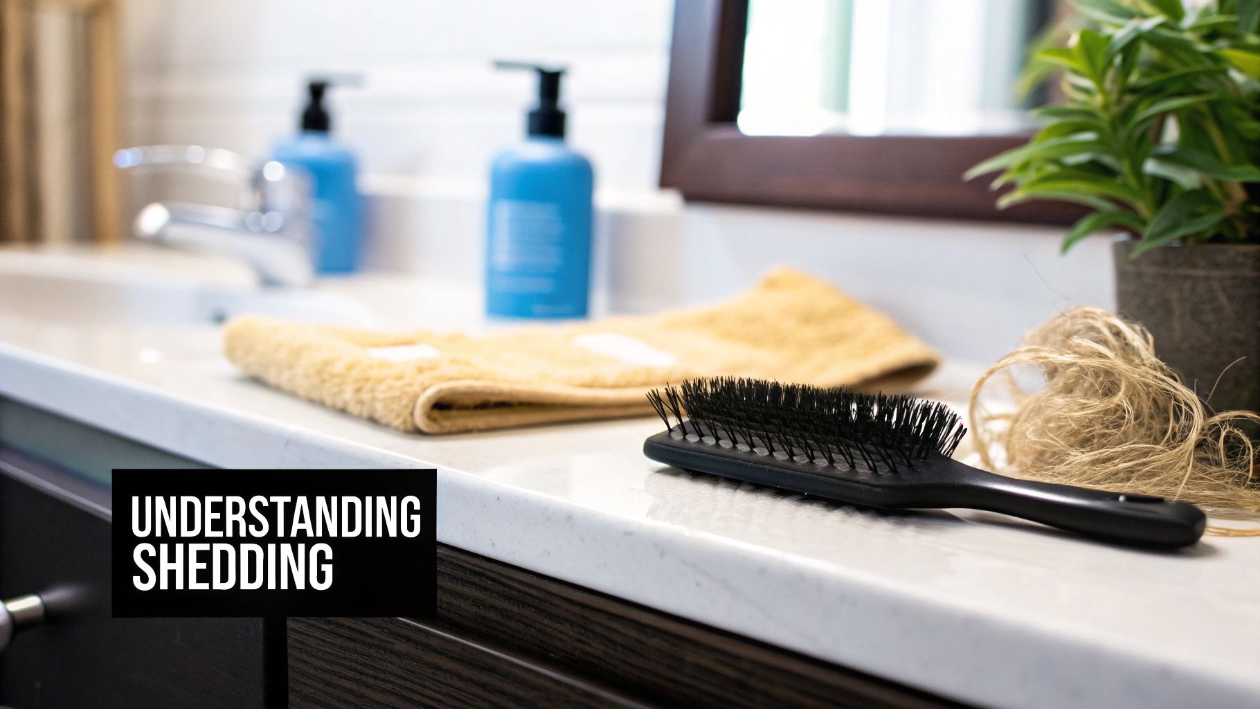 Man looking at his hair in the mirror, concerned about hair loss.