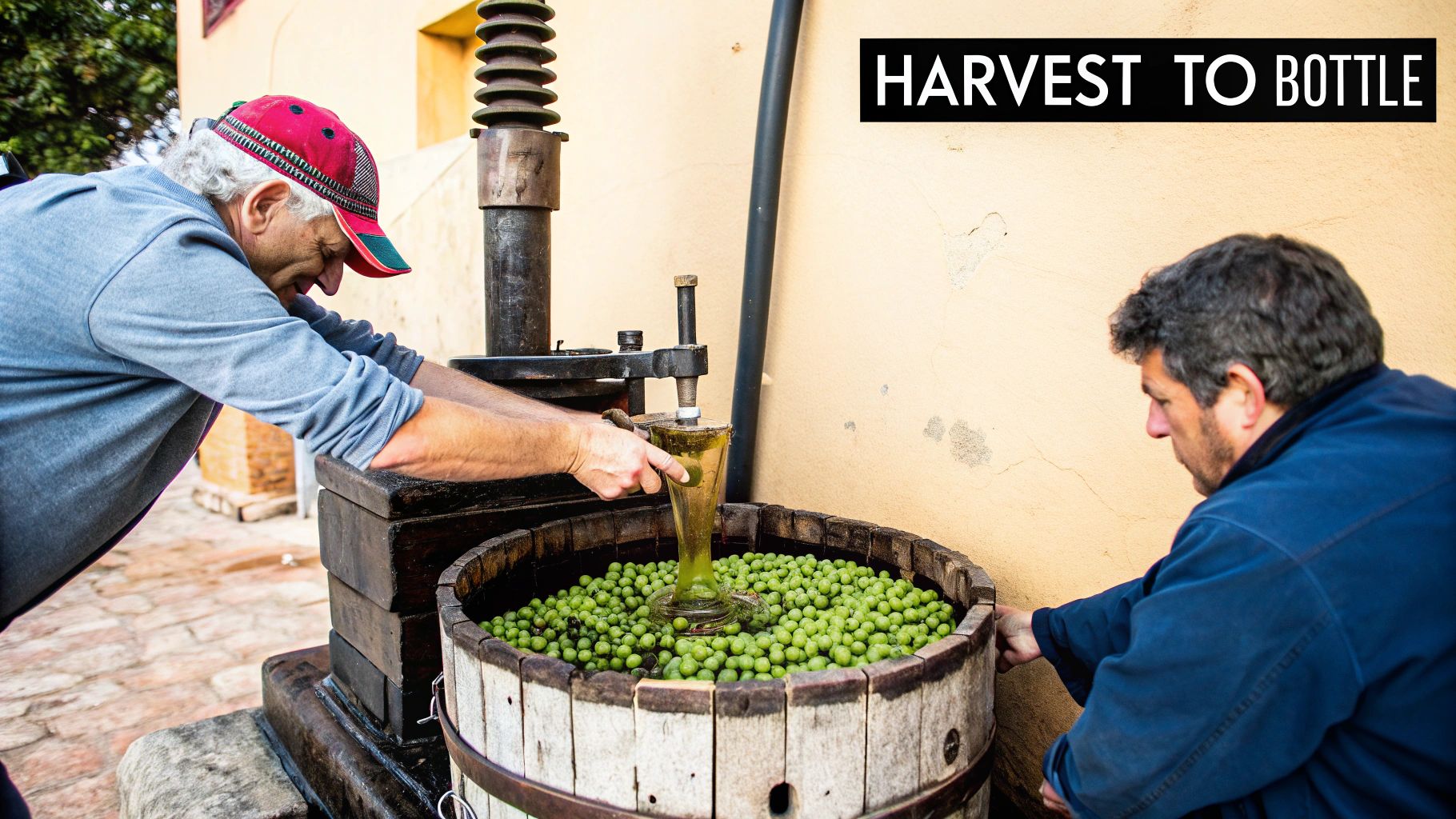 Olives being milled into a paste before extraction.