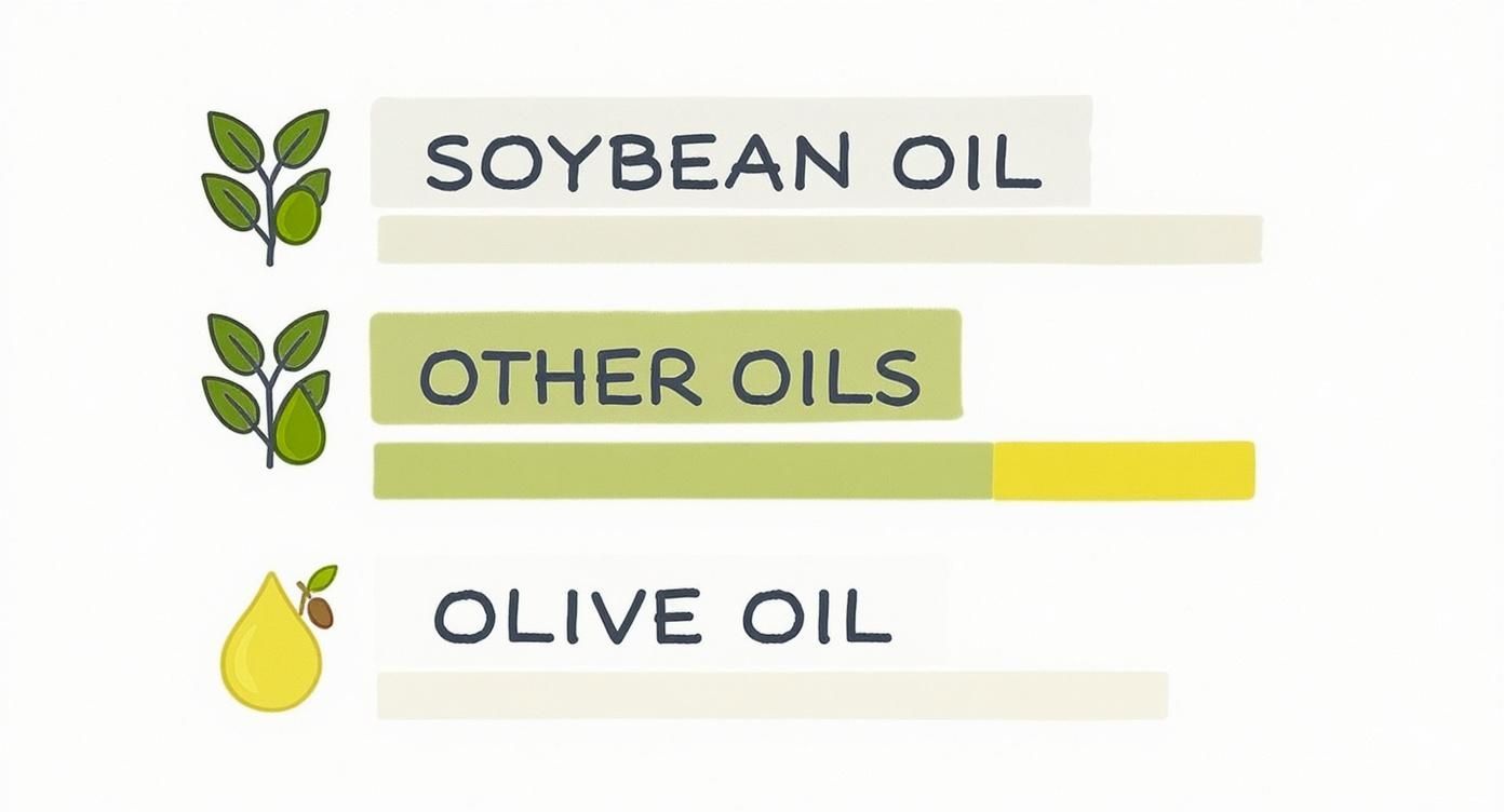 Infographic showing global production of soybean oil, other oils, and olive oil