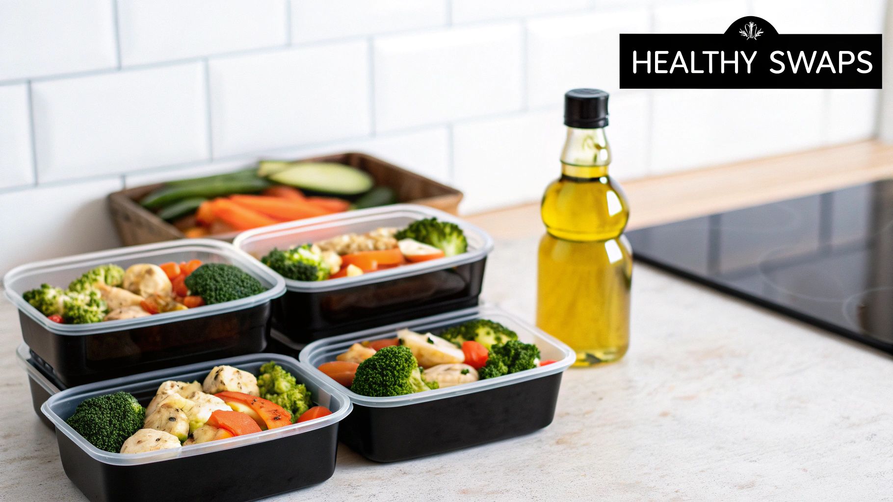 A sun-drenched coastal village in the Mediterranean, with olive groves and healthy, active people