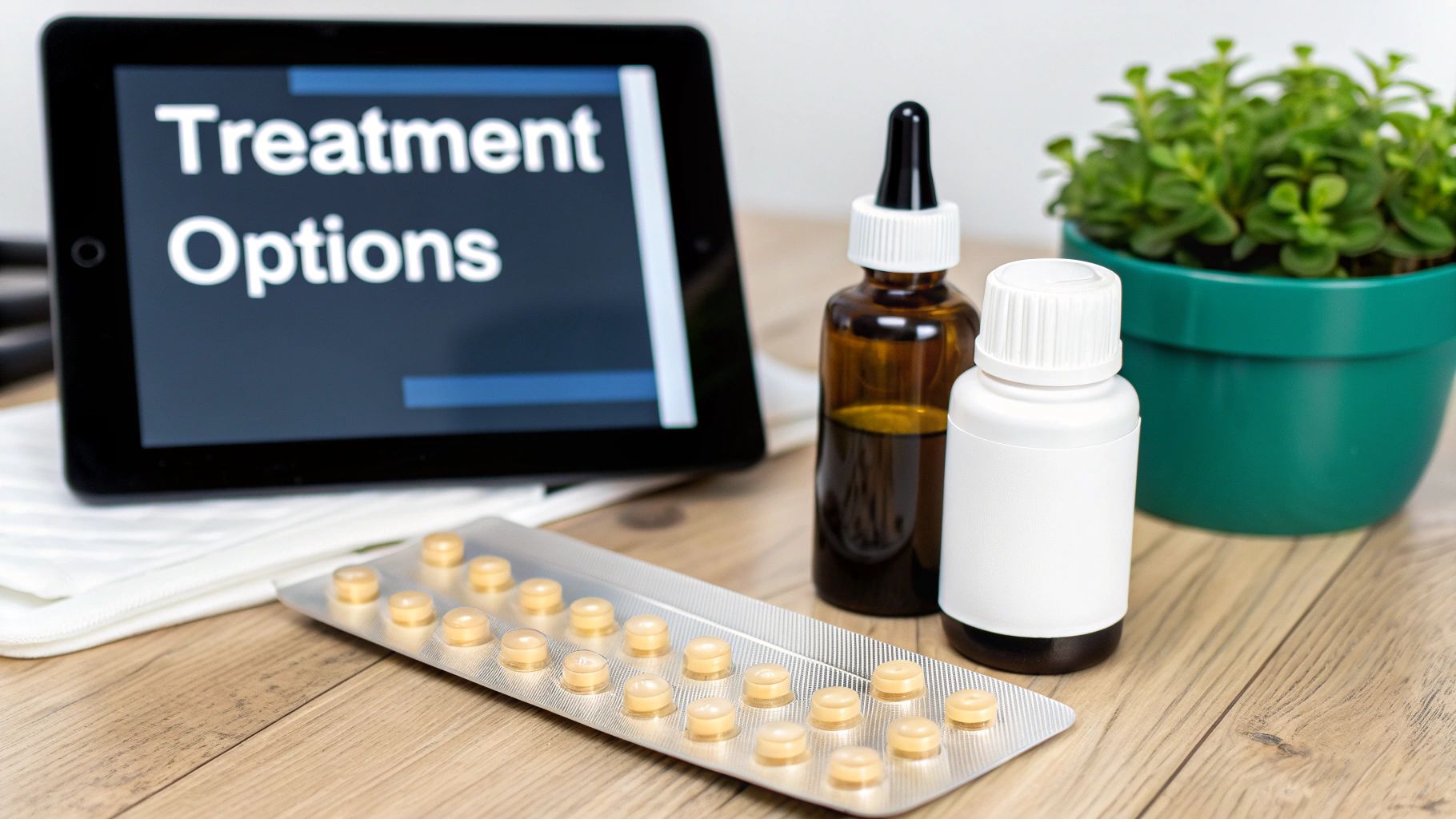 A man carefully examines his reflection in a mirror, checking his hairline.